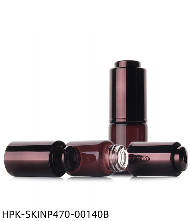 Metalized Dark Red Glass Bottle with Push-button Pipette Cap